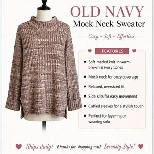 OLD NAVY Marled Mock Neck Sweater Wool Blend WAFFLE KNIT
 Large | Tunic Length